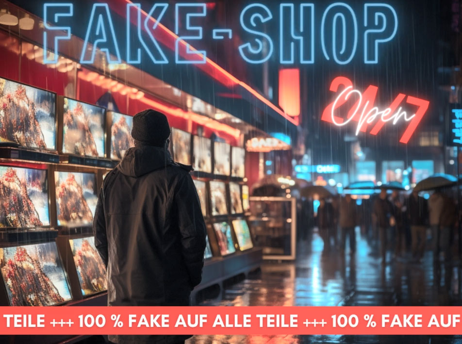 Man in front of fake store