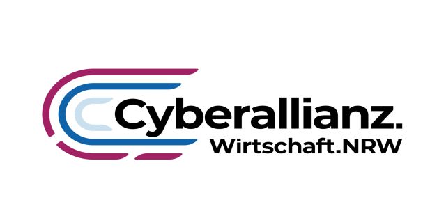 Schriftzug mit den Worten Cyberallianz, Wirtschaft und NRW sowie Linien, die für Leitungen stehen sollen.